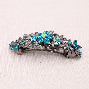 Teal Crystal Hair Barrette: Vintage Style Silver French Clip image 3