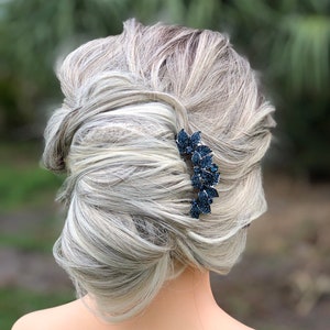 Navy Blue Hair Accessory for Women, Hair Stick Comb for Thick Hair, Crystal Hair Fork with Crystals, Mother of the Bride Blue Hairpiece.