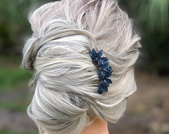 Navy Blue Hair Accessory for Women, Hair Stick Comb for Thick Hair, Crystal Hair Fork