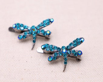 Dragonfly Hair Clips- Crystal Hair pin- Magnetic Hair Accessory, Gift for women, Nature Hair Clips