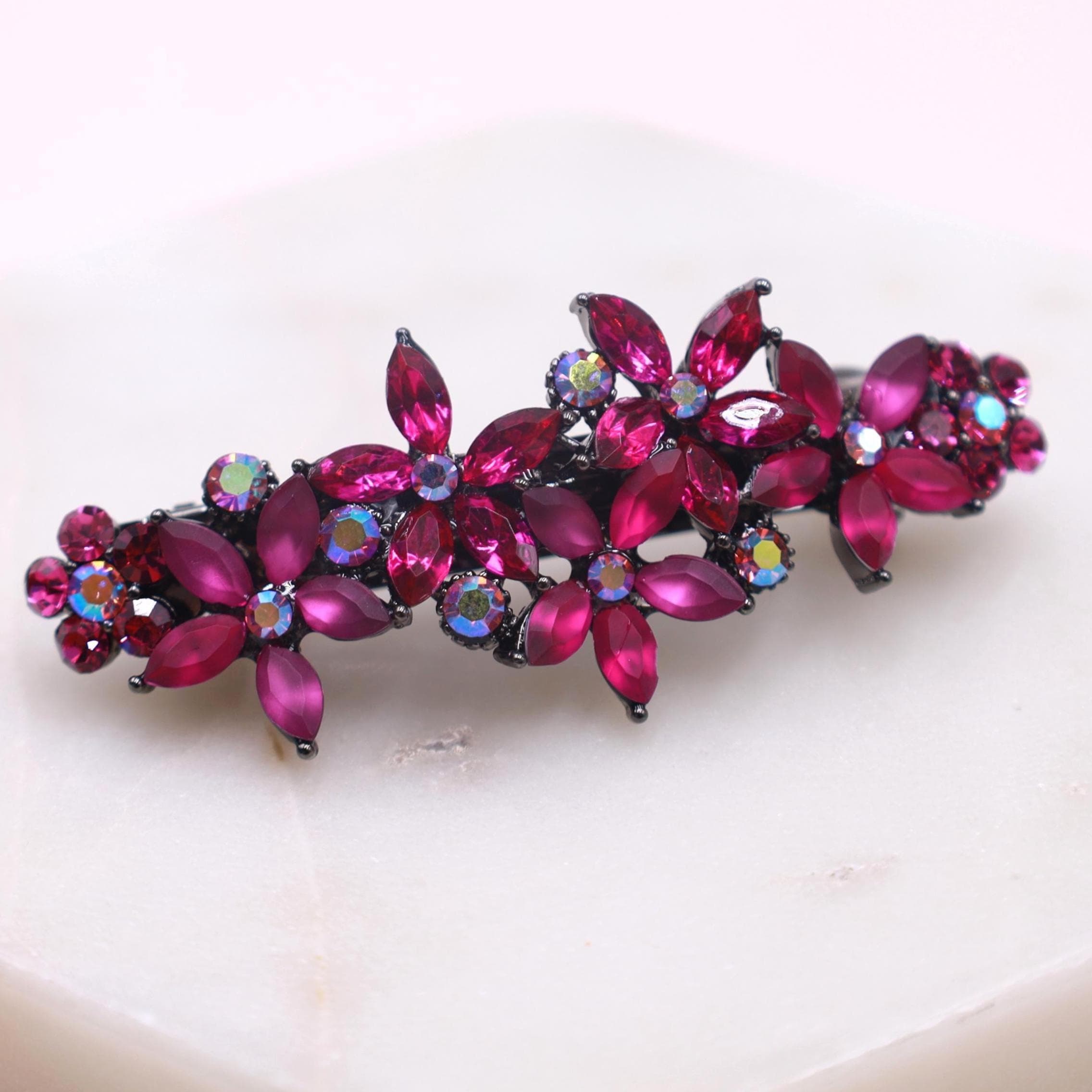 Broche Pince cheveux bibi Mariage cérémonie soirée danse fleur rose en velours