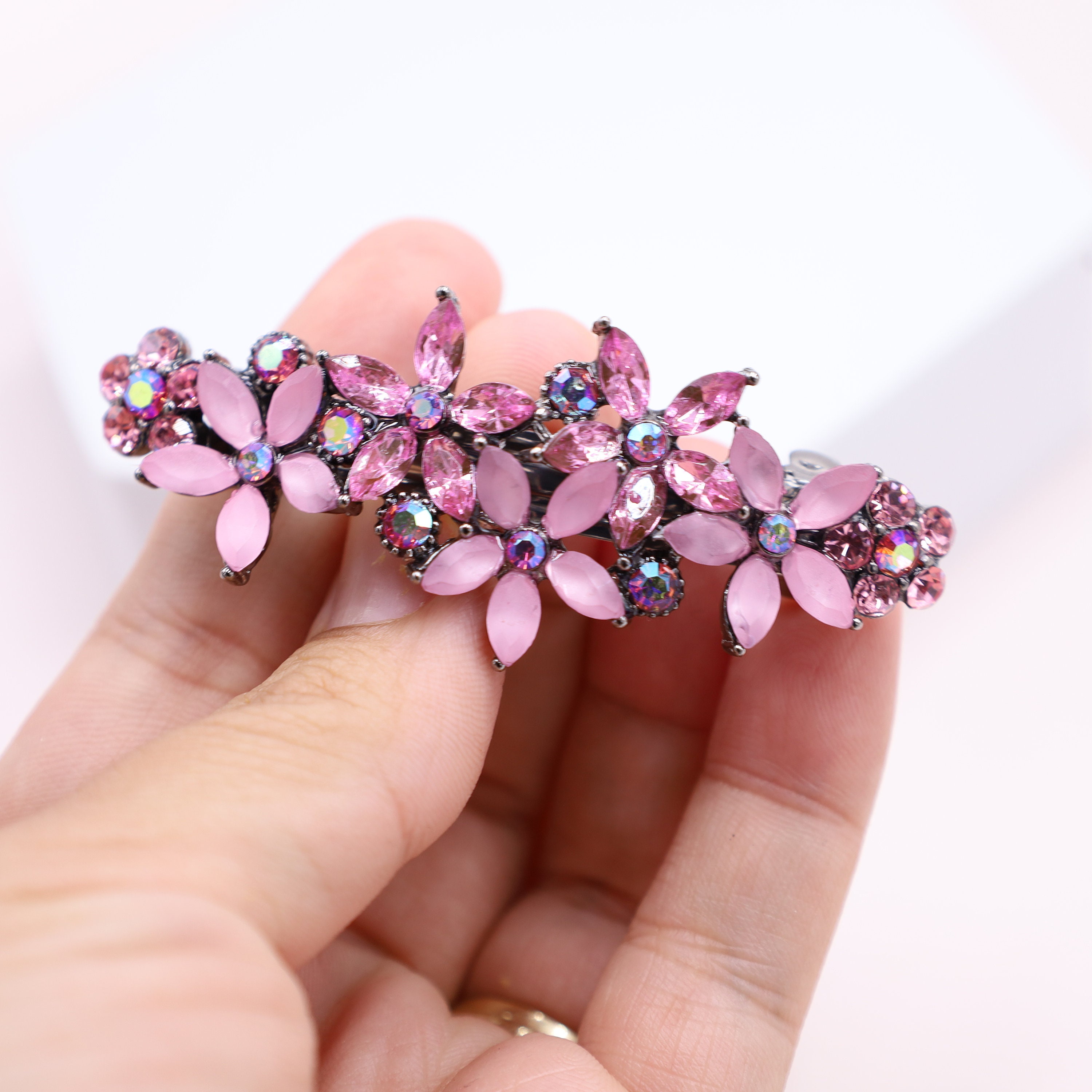 Purple Floral Crystal Hair Barrette: Vintage Style Formal  display picture 2