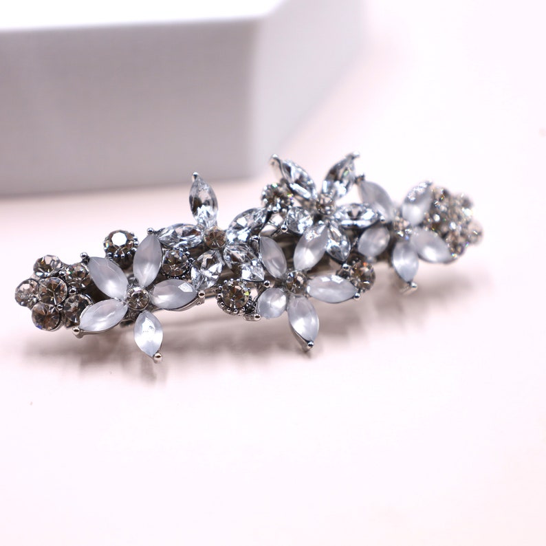 Half-Up, Half-Down Beauty - Small Floral Crystal Barrette for Stylish Hairdos