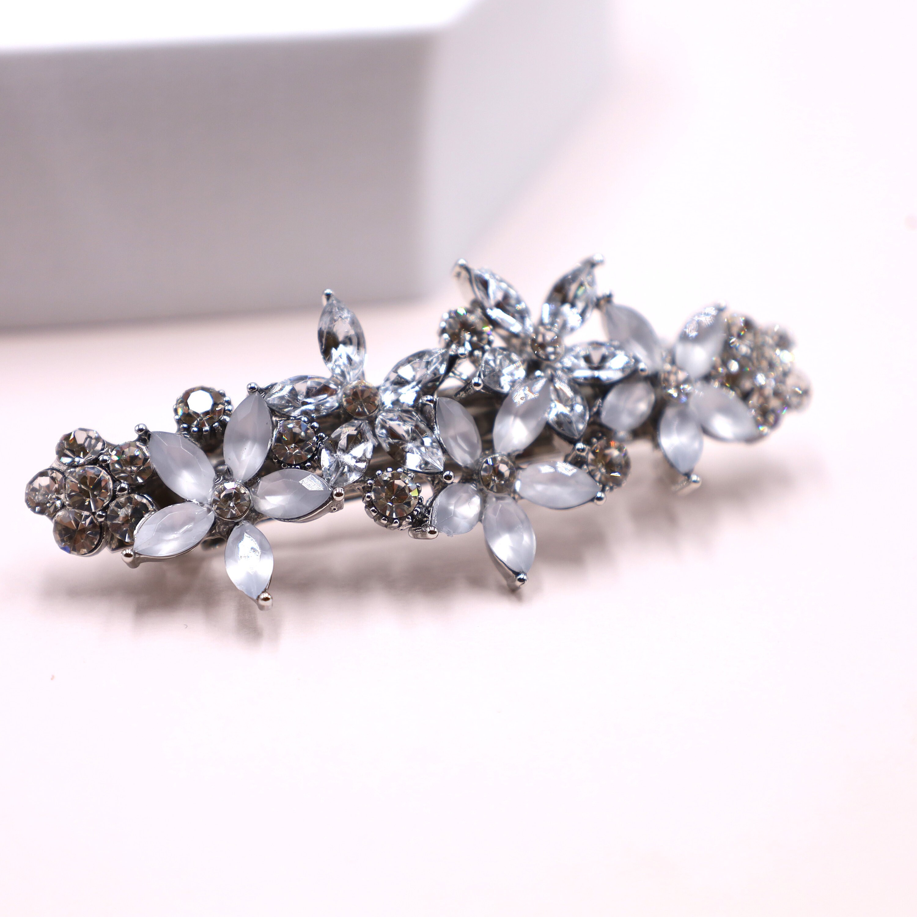 Purple Floral Crystal Hair Barrette: Vintage Style Formal 