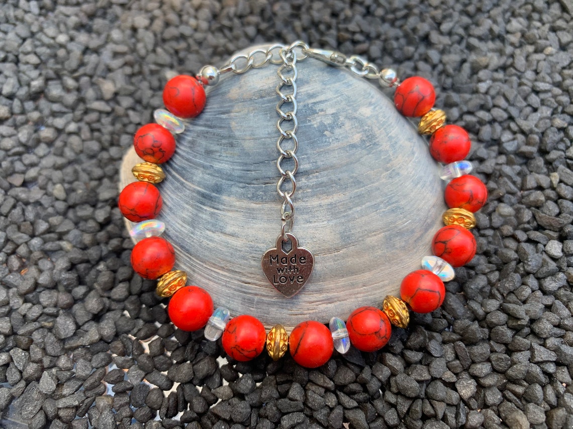 Elegant Red Gold Beaded Bracelet With Adjustable Lobster Claw Clasp
