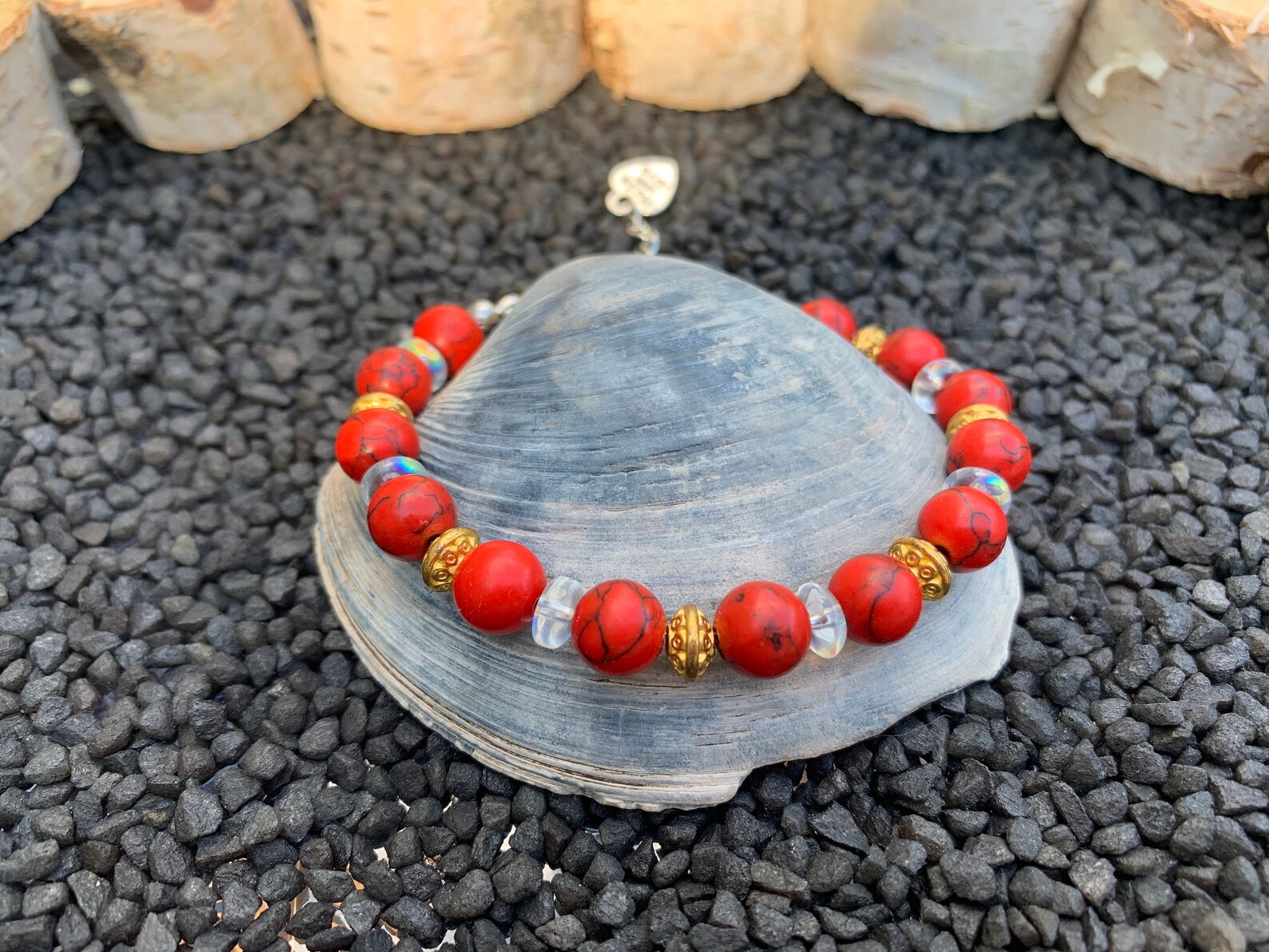 Elegant Red Gold Beaded Bracelet With Adjustable Lobster Claw Clasp