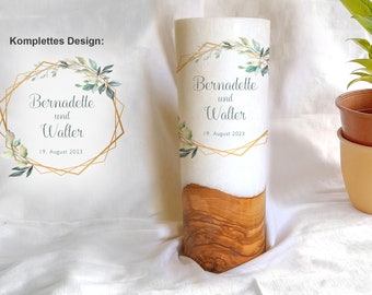 Wedding candle with wooden tealight insert souvenir candle wedding ceremony design "Bernadette"
