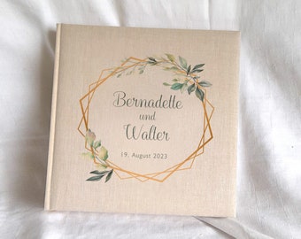 Fotoalbum Hochzeitsalbum personalisierbar echtes Leinen Design "Bernadette" Gold Silber Veredelung