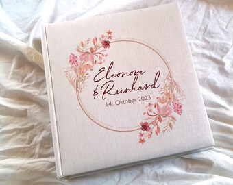 Álbum de fotos álbum de bodas personalizable lino real rosa rojo oro acabado plata