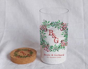 Sandzeremonie Glas mit Holzdeckel Hochzeitsbrauch Windlicht Design Christmas Wreath