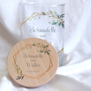 Sand ceremony glass with wooden lid wedding custom lantern design &quot;Bernadette&quot;