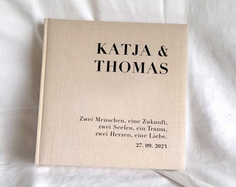 Fotoalbum Hochzeitsalbum *Typography" personalisierbar echtes Leinen Gold Silber Veredelung