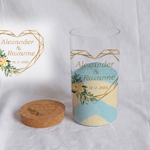 Sand ceremony glass with wooden lid wedding custom lantern design geometric heart