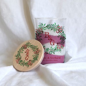 Sandzeremonie Glas mit Holzdeckel Hochzeitsbrauch Windlicht Design Christmas Wreath Bild 4