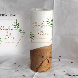 Wedding candle with wooden tealight insert wedding ceremony bride and groom celebration gift personalizable Greenery Hexagon