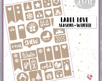 Plotterdatei SVG.DXF - Label Love - SEASONS - Winter- 35 Labels/Patches