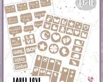 Plotterdatei SVG.DXF - Label Love - Baby - 40 Labels/Patches