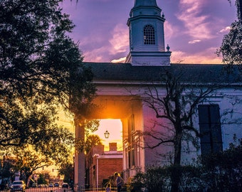 Conway SC Downtown Print: Kingston Presbyterian Churchyard Sunset