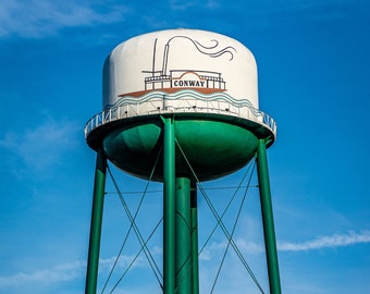 Iconic Conway SC Water Tower Print: Bright Blue Skies