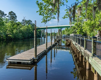 Waccamaw River Conway SC: Riverwalk Dock Main St Bridge Print