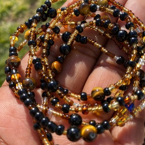 Black Onyx Tigers Eye Protection Waist Bead Crystal Waist Bead With Clasp| Tie on African belly beads| Gemstone waist chain black owned shop