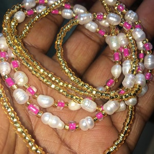 Fresh Water Pearl Waist Bead; Crystal Waist Chain; Tie on WaistBead; With Clasp; Gemstone  Healing Waist Bead