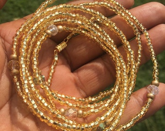 Gold Waist Bead ;  Crystal Waist Beads, Waist Chain; Beaded Belly Chain; Money Waist Bead; black owned jewelry