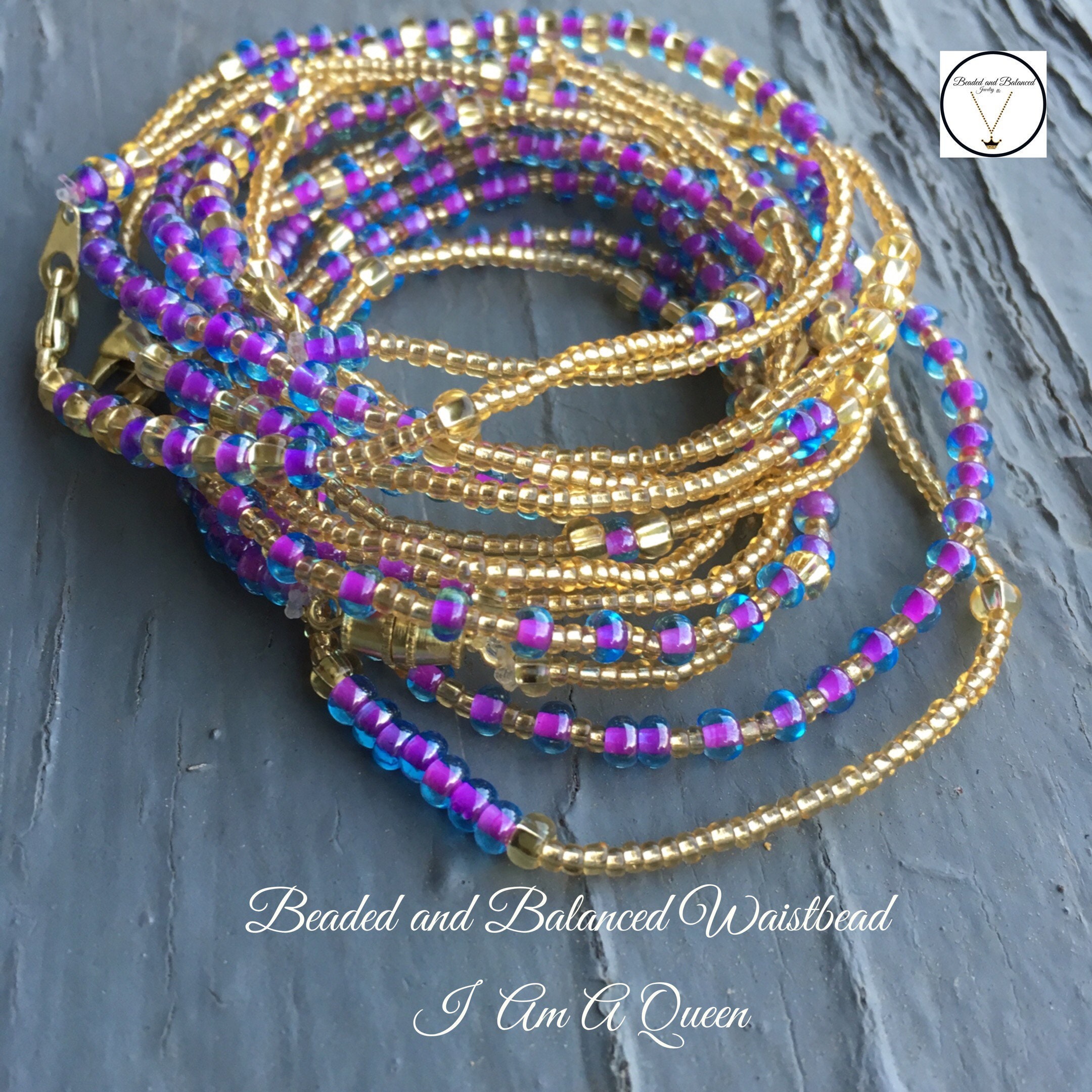 Purple and Gold Waist Bead Waist Trainer Belly Beads I Am A Queen Etsy