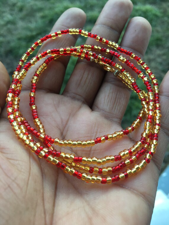 Red and Gold Waist Bead Belly Beads Tie on African Waist Bead Root