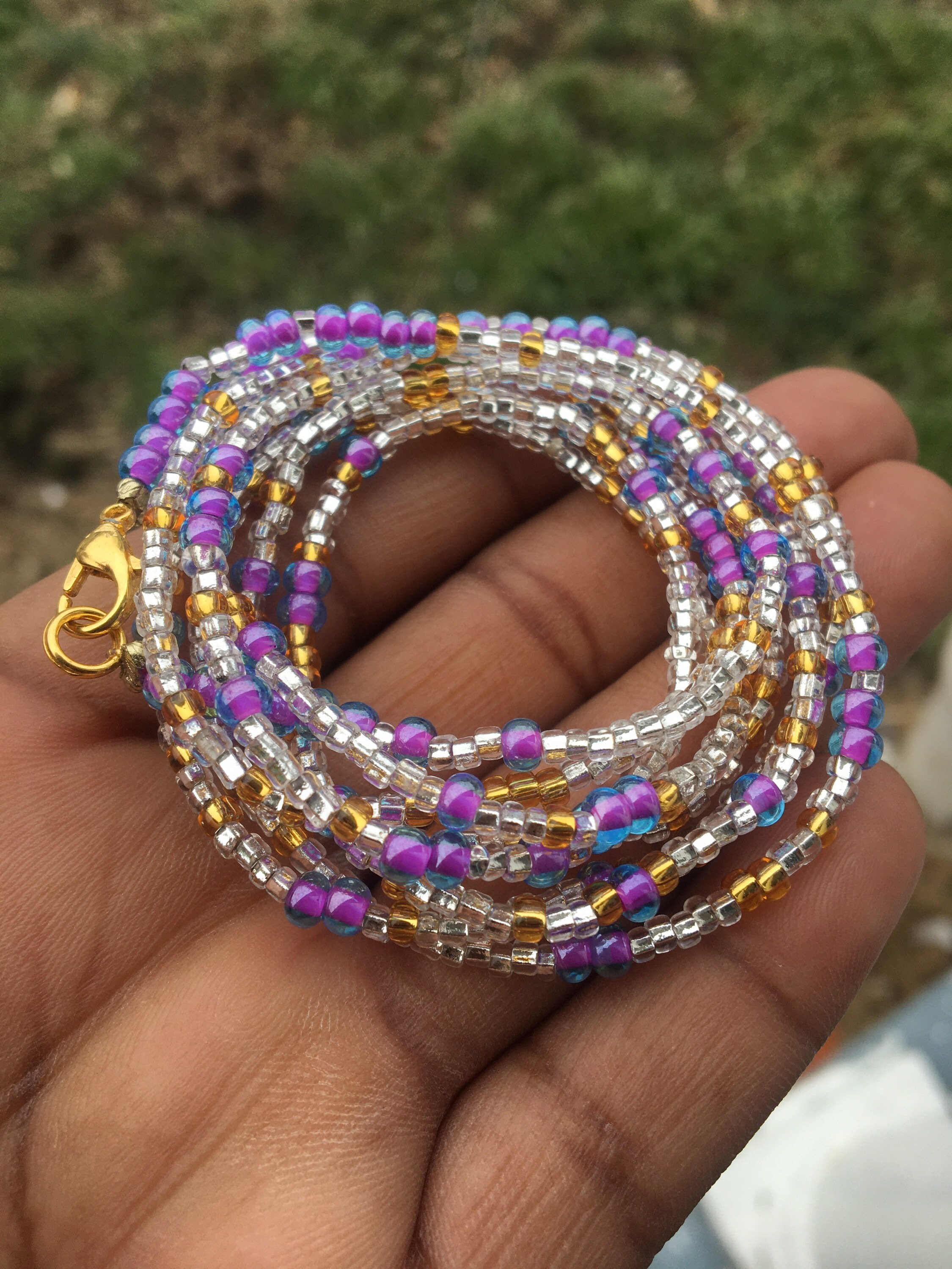 Purple and gold waist beads new arrivals