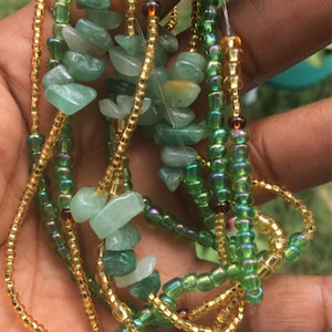 Prosperity Waist Bead Money Waist Beads Crystal Waist Bead Aventurine Waist Bead Heart Chakra Waist Bead Green Tie on Waist Chain with clasp