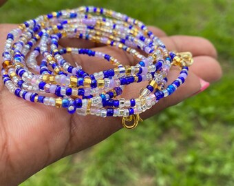 Waist Beads Kit, Blue and Gold Waist Beads