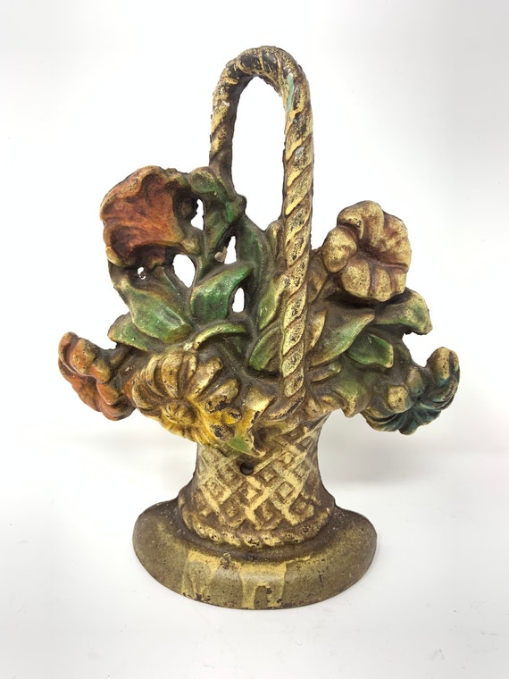 Antique Floral Cast Iron Door Stops Hubley Original Paint Etsy