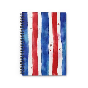 Patriottisch spiraalvormig notitieboek - gelijnde lijn | Dagboek voor creativiteit, schoolbenodigdheden, cadeau-ideeën, 4 juli, rood wit blauw
