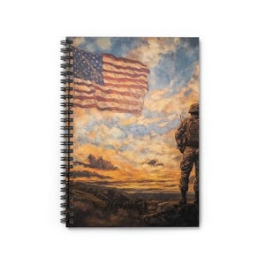 Patriotic Spiral Notebook - Ruled Line, Military Tribute Journal, USA Flag Sketchbook, Veteran&#39;s Day Gift, Inspirational Writing Pad, Army