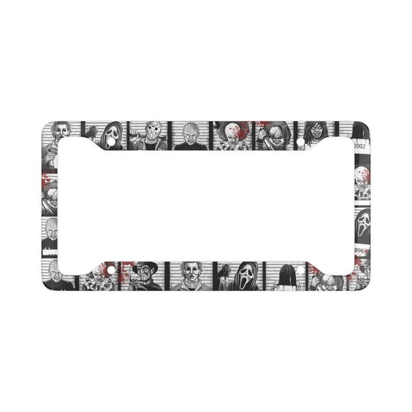 Horror license plate frame Cool horror movie characters vintage style License Plate Frame for Car, horror vehicle exterior decor car gift
