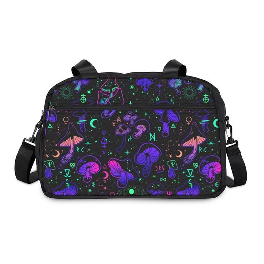 Magic mushrooms Fitness Handbag, occult symbols and neo style print mushrooms Handbag