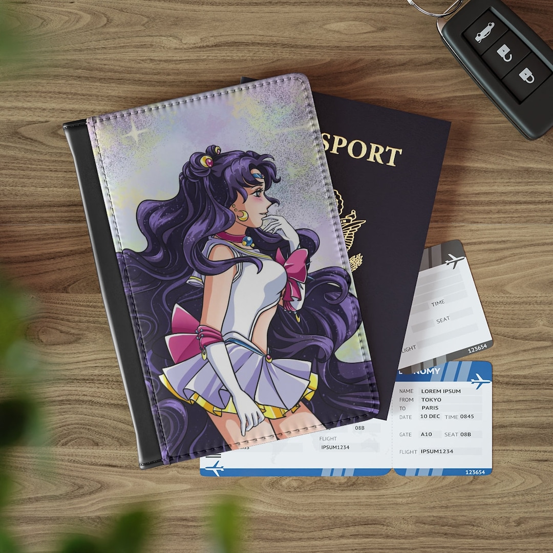 Passport Holder with custom printed purple hair warrior Anime girl sailor Passport Holder, cute personalized girls passport cover gift