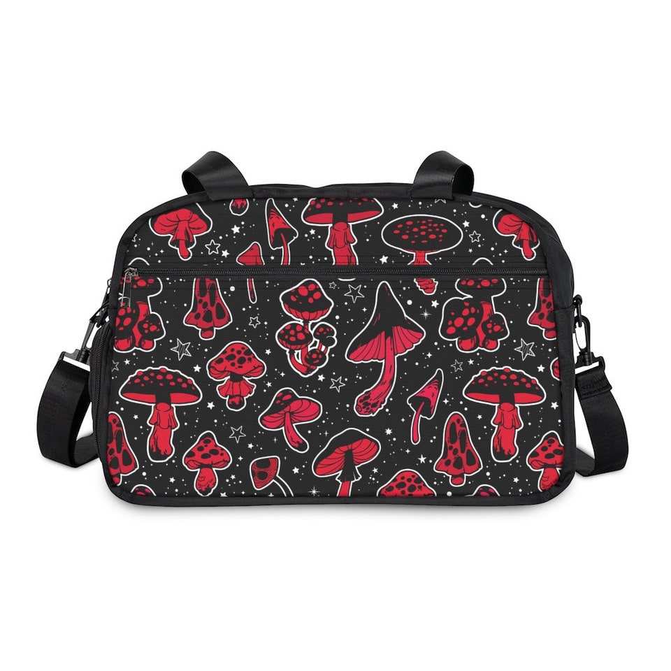 Cute mushrooms Fitness Handbag, natural mushrooms and stars custom print handbag