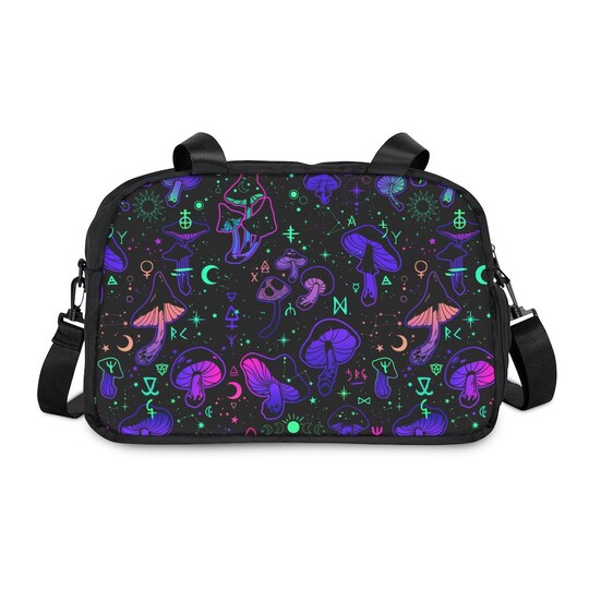 Magic mushrooms Fitness Handbag, occult symbols and neo style print mushrooms Handbag