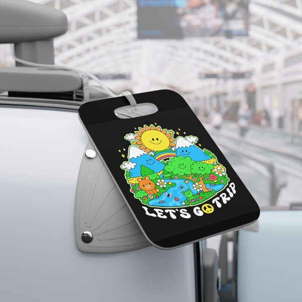 Kawaii Luggage Tag - Funny cute custom name Kawaii Luggage Tag Gift for traveler, Japanese or hipster style Let's go Trip Kawaii Luggage Tag