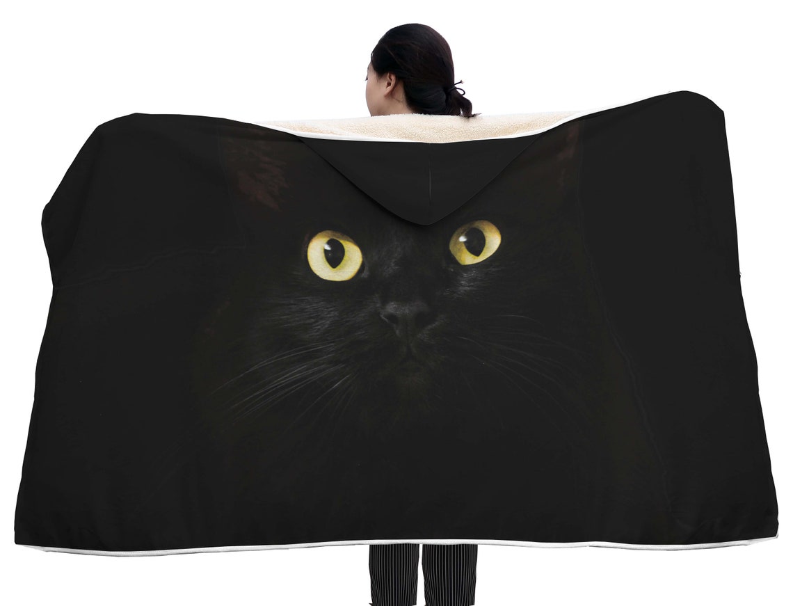 Hooded Blanket with Black cat High quality made to order Etsy