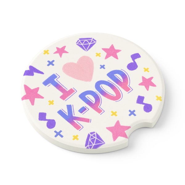 Colorful Kpop Car Coasters - Decorate Your New Car in Style, I Love K-Pop for Korean Pop Music Fan Art vehicle interior decor gift