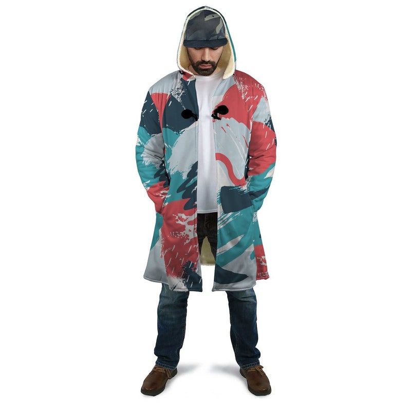 Hooded Cloak Unisex Hooded Coat warm hooded cloak Artistic colorful pattern hooded cloak High quality and soft sherpa hooded coat