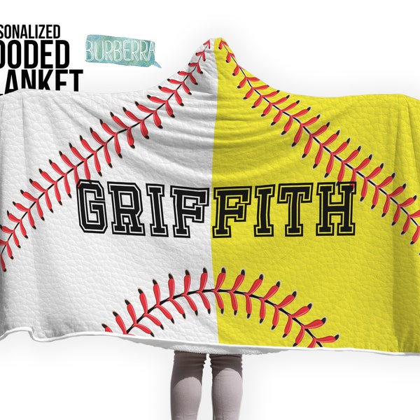 Personalized Softball and baseball hooded Blanket High Quality super soft Softball Hooded Blanket, Add your name and number Softball Gift