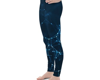 Men's Leggings Abstract communication and technology network concept dark blue mens leggings, Made in USA