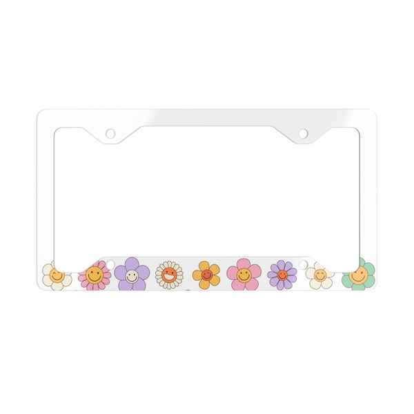 Daisy License Plate Frame daisy car accessories Metal License Plate Frame, Cute Girly Gift for new car, Trendy Groovy Retro Car Accessory
