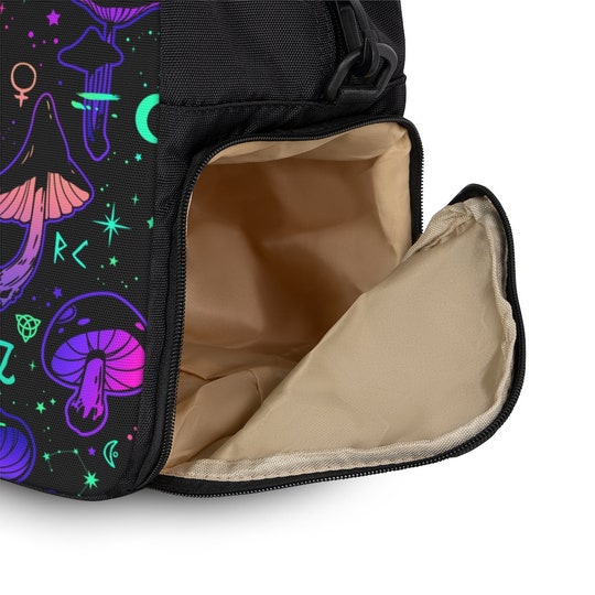 Magic mushrooms Fitness Handbag, occult symbols and neo style print mushrooms Handbag