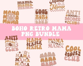 Retro Boho Mama Sublimation PNG Bundle | Boho Mom Design for Commercial Use Bundle | Aesthetic Mom PNG Pack