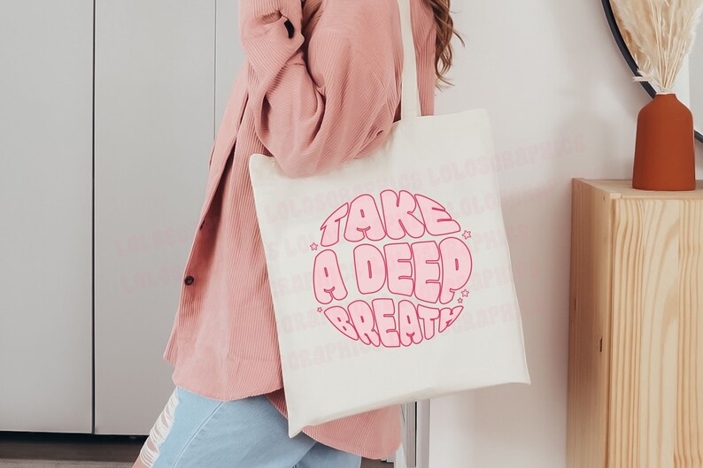 Take a Deep Breath Wavy Font PNG Print on Demand Shirt Design Hot Pink Quote Trendy Wavy Text ...